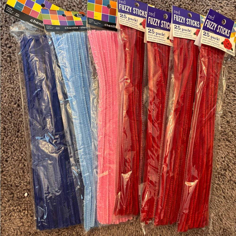 Red and Blue Fuzzy Sticks (pipe cleaners) Pack (7)